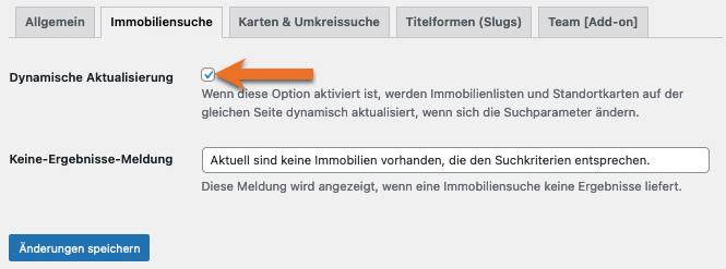 Plugin-Option zur Aktivierung dynamischer Immobilienlisten und -karten im WP-Backend