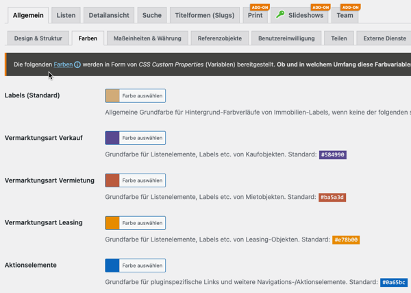 Anpassung der Kickstart-Farben via WordPress-Backend