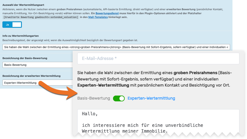 Screenshot Option Auswahl der Wertermittlungsart im WordPress-Backend